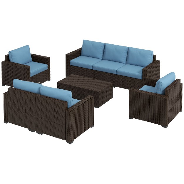 Outsunny Cushioned Patio Furniture Set Storage Function Coffee Table