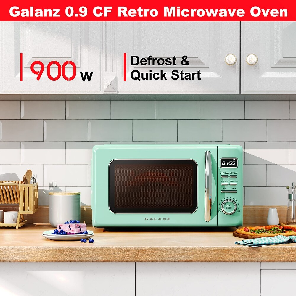 Retro Countertop Microwave Oven with Auto Cook   Reheat  Defrost  Quick Start  Easy Clean w/Glass Turntable  Pull Handle.9 cu ft