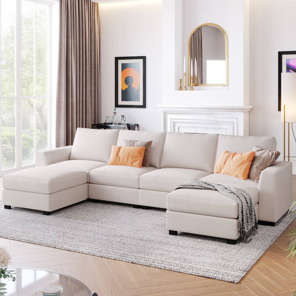 Modern 3 Pieces U Shaped Sectional Sofa Sets with Removable Ottomans