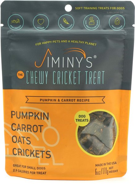 Jiminy's Cricket Cookie Pumpkin and Carrot Recipe Chicken-Free Soft Training Dog Treats， 6-oz bag