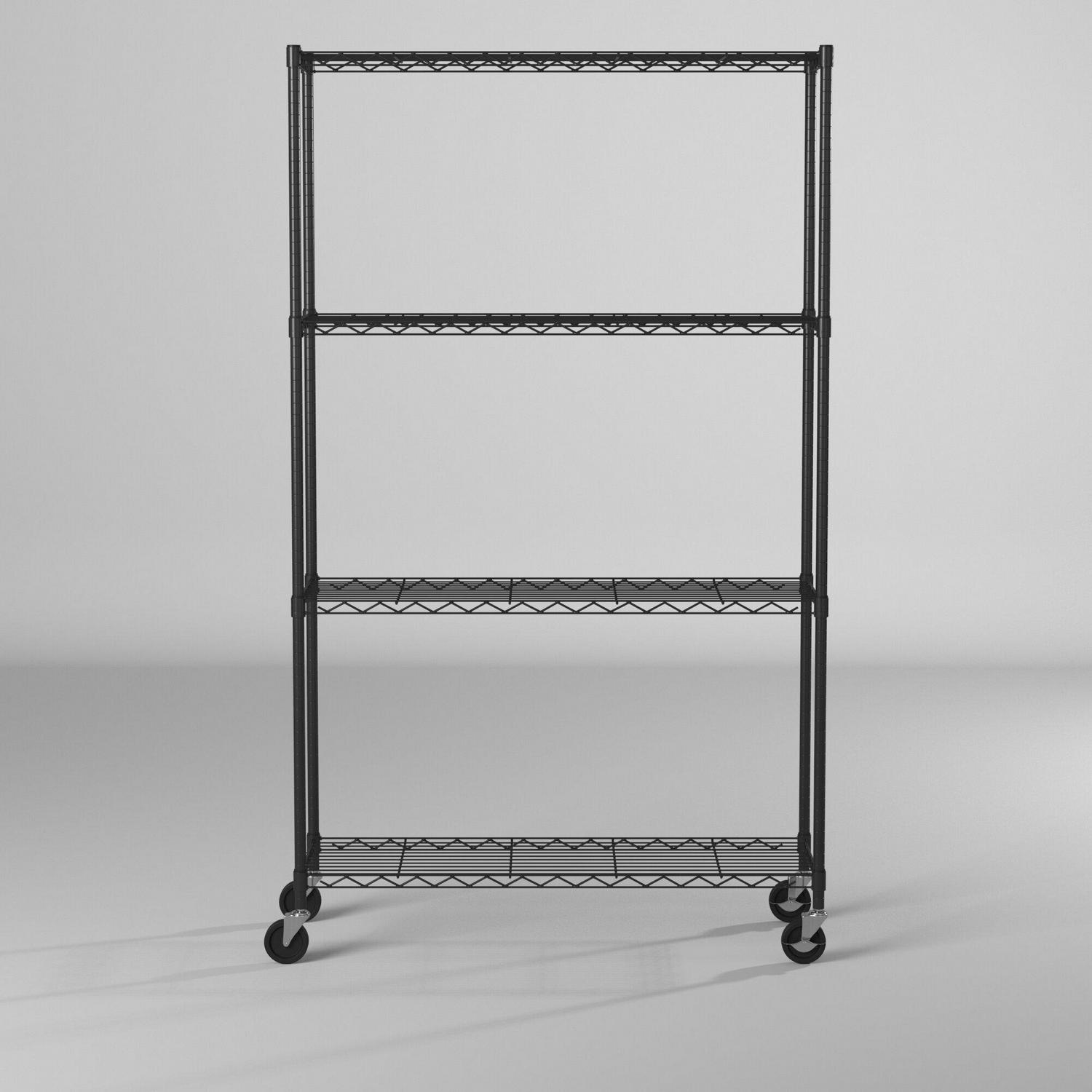 TRINITY Basics 36 W x 14 D x 62.5 H 4-Shelf NSF Wire Shelving Unit With Casters， 1000 lb Capacity， Black