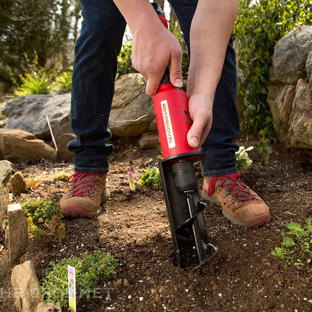 RotoShovel 22 Inch Electronic Handheld Lithium Ion Battery Powered Shovel, Red