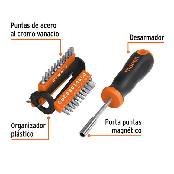 Truper 13595 Screwdriver and 33 Bit Set