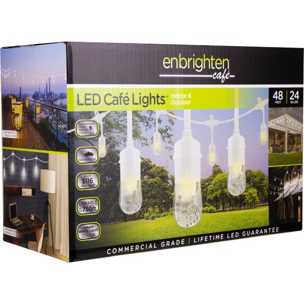 24ct Classic Caf Integrated Led Bulb Outdoor String Lights White White Wire Enbrighten