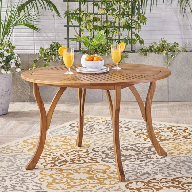 Round Acacia Wood Dining Table Teak Christopher Knight Home