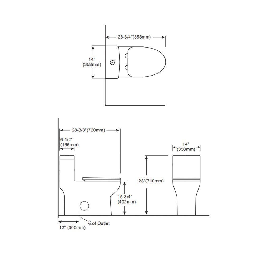 12 in. Rough-In 1-piece 1.61.1 GPF Dual Flush Elongated Toilet in White Slow Close Seat Included ALDMT78SM