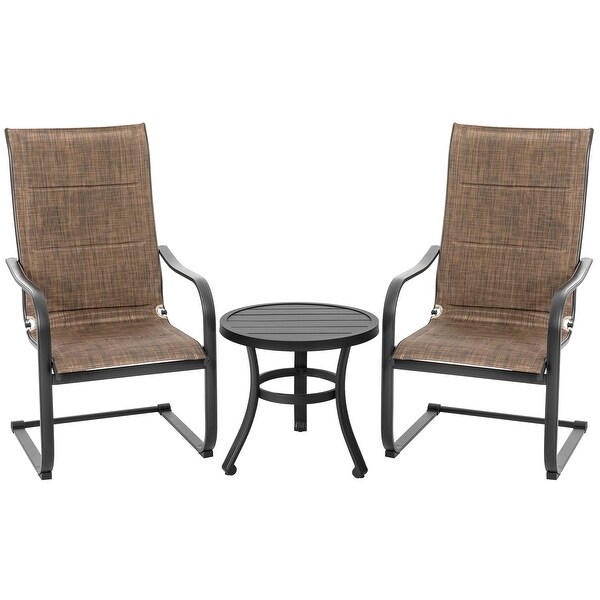 Nuu Garden Black 3Piece Iron and Textilene Round Outdoor Bistro Set with CSpring Motion