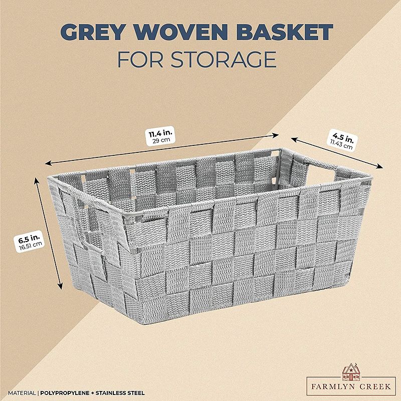 Farmlyn Creek Grey Woven Basket for Bathroom， Closet and Pantry Storage (11.4 x 6.5 x 4.5 in)