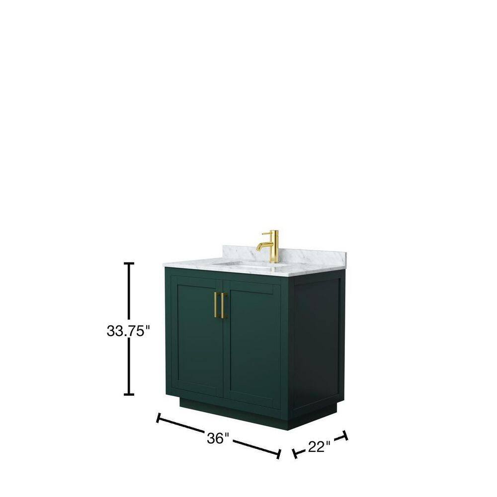 Wyndham Collection Miranda 36 in. W x 22 in. D x 33.75 in. H Single Bath Vanity in Green with White Carrara Marble Top WCF292936SGDCMUNSMXX