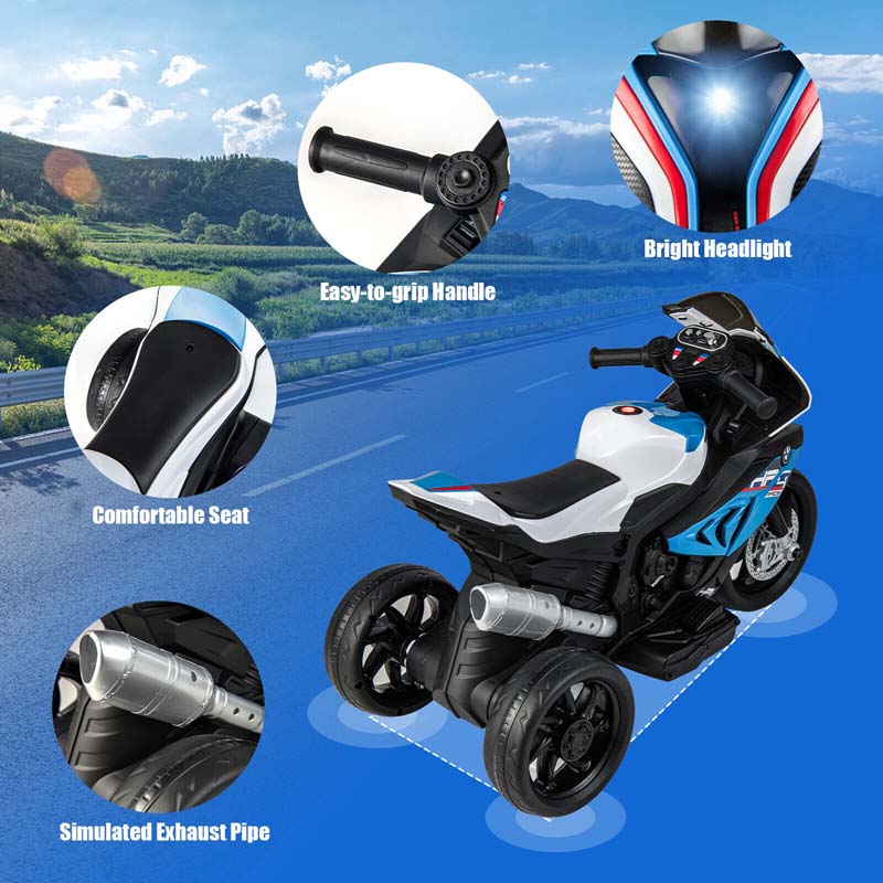 12V Licensed BMW Kids Ride on Motorcycle 3 Wheel Battery Powered Electric Riding Toy Trike with Light & Music