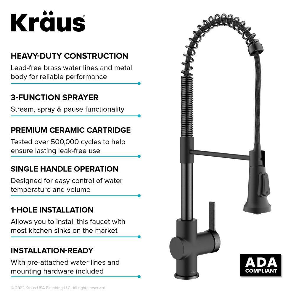 KRAUS Britt Commercial Style Pull-Down Single Handle Kitchen Faucet in Matte BlackSpot Free Black Stainless Steel KPF-1691MBSFSB