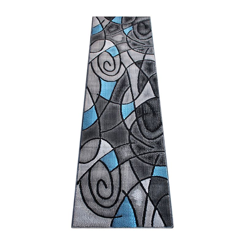 Masada Rugs Masada Rugs Trendz Collection 2'x7' Modern Contemporary Runner Area Rug in Blue， Gray and Black