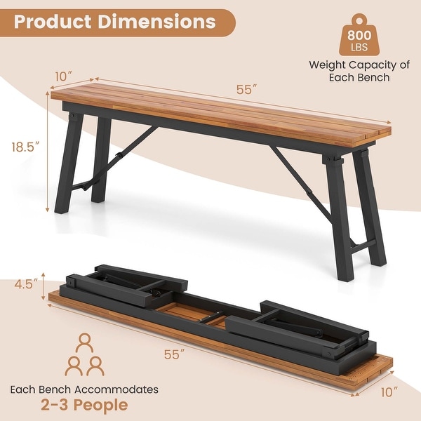 Costway Folding Picnic Table and Bench Set Dining Table with Metal Frame