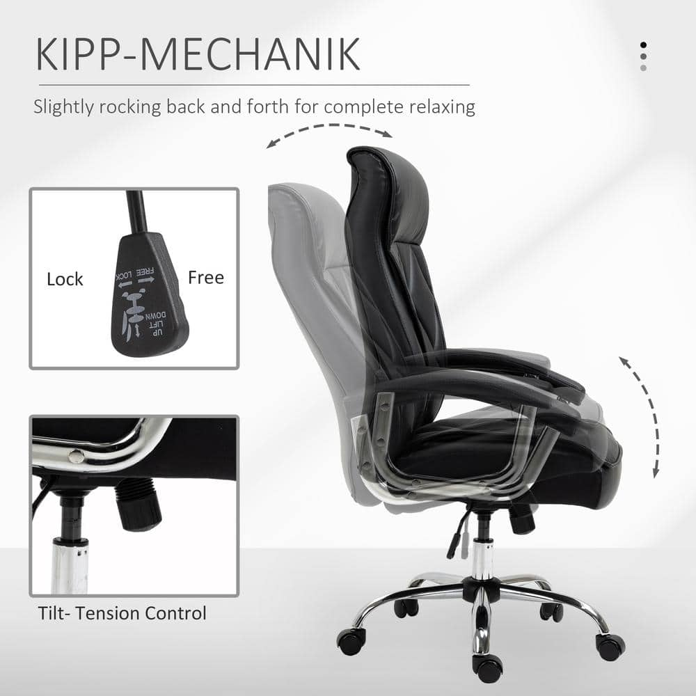 Vinsetto Black, High Back Home Office Chair Computer Task Seat Adjustable Ergonomic Executive Chair Diamond-Stitched PU Leather 921-473V80BK