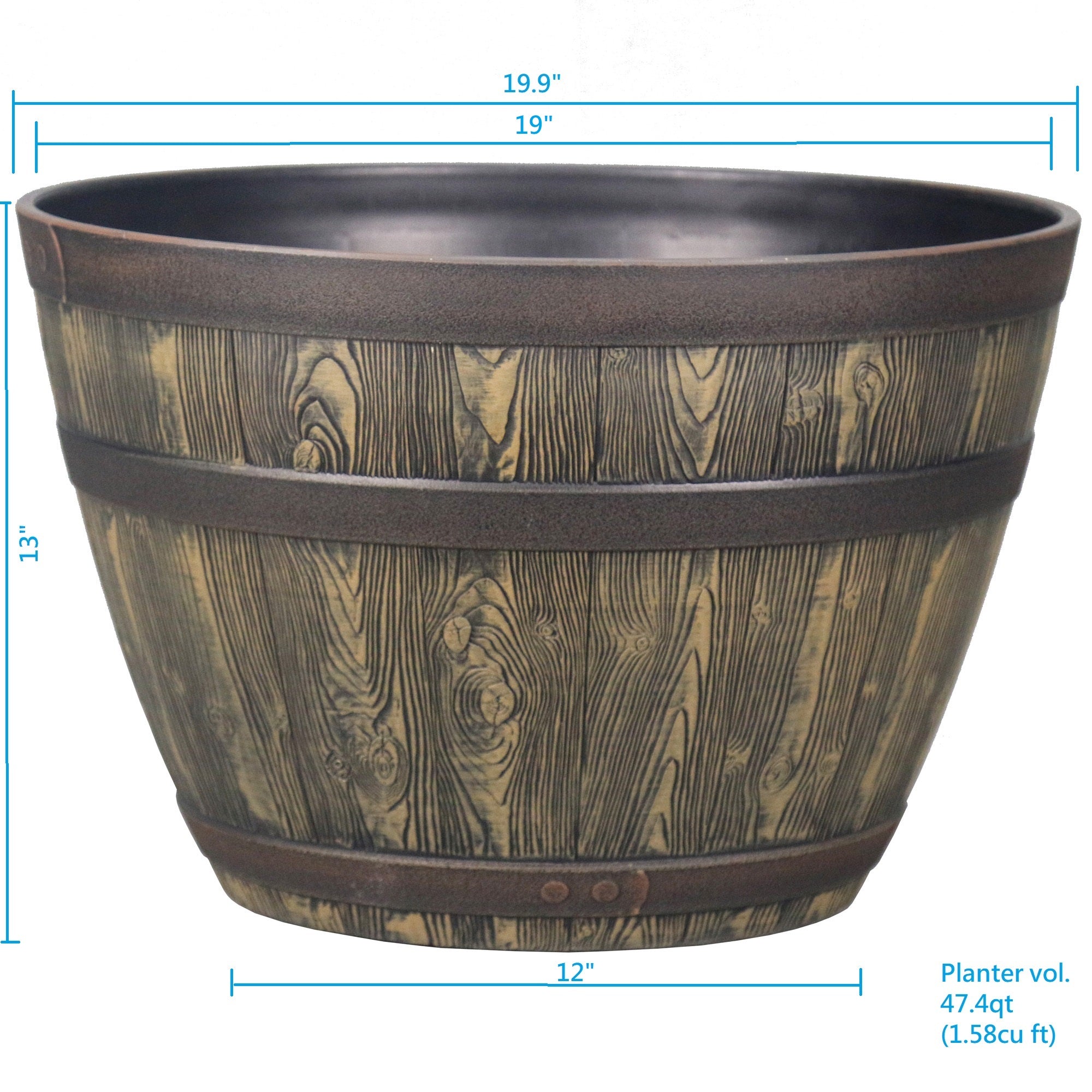 Better Homes & Gardens Set of 2 19.9in W x 19.9in x 13in Brown Barrel Resin Planter