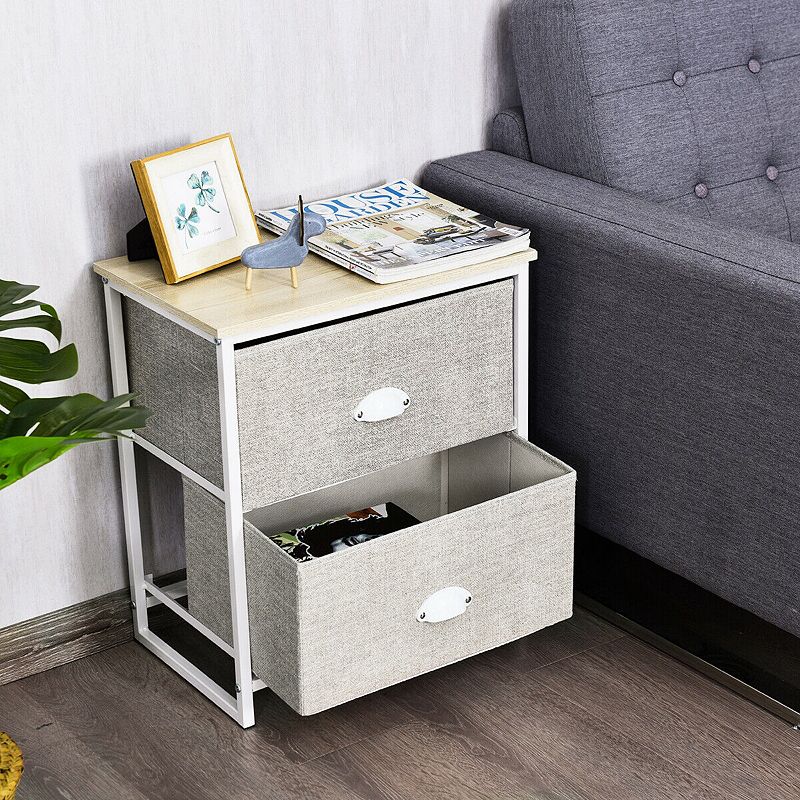 Metal Frame Nightstand Side Table Storage with 2 Drawers-Gray