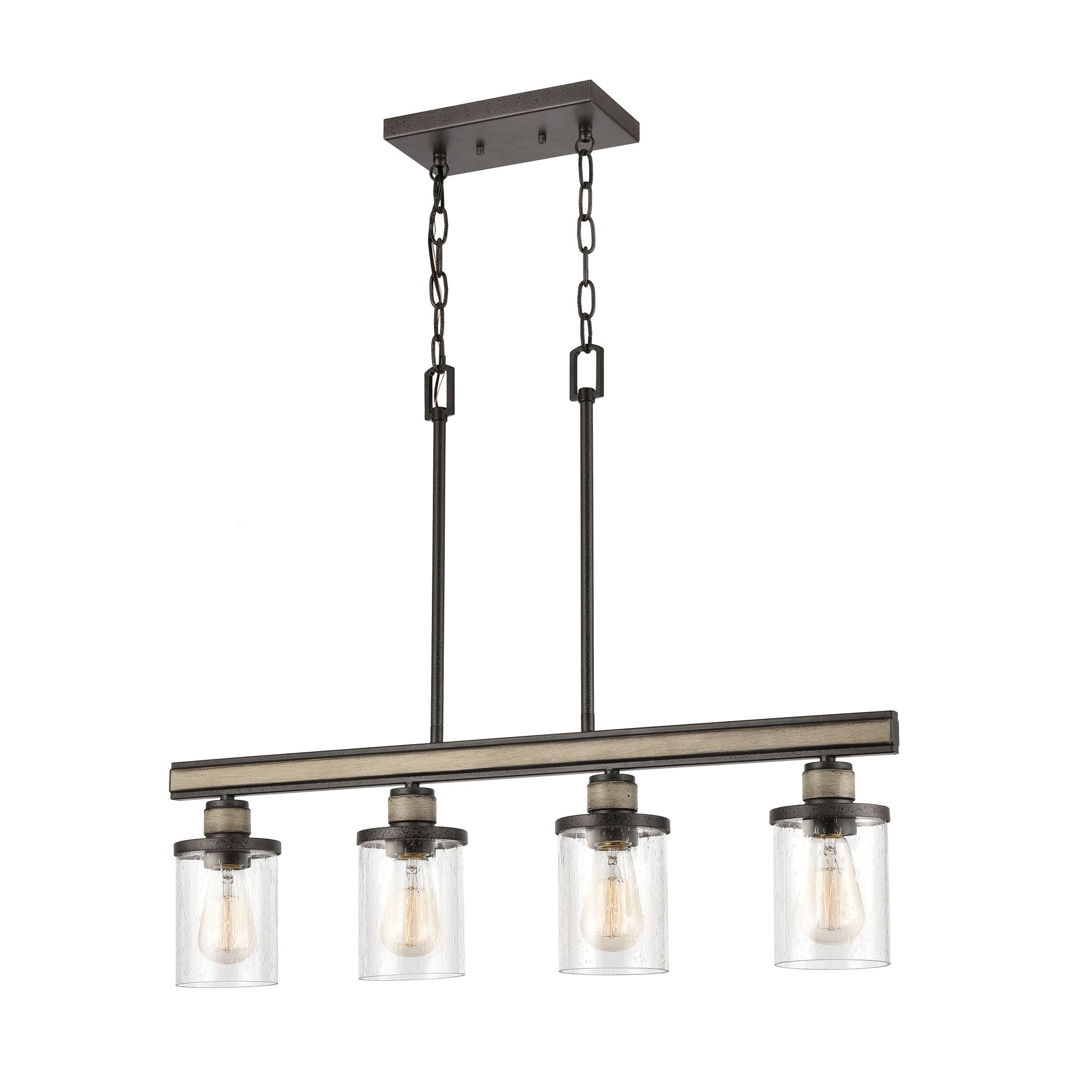 Beaufort 4-Light Island Light in Anvil Iron and Distressed Antique Gray Wood with Seedy Glass