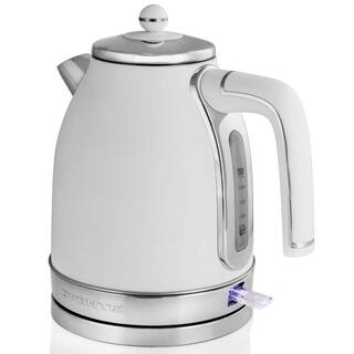 OVENTE 7.2-Cup White Stainless Steel Electric Kettle with Removable Filter Boil Dry Protection and Auto Shut Off Features KS777W