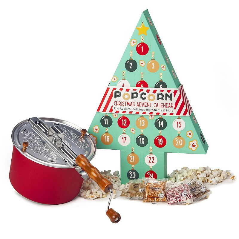 Wabash Valley Farms Red Whirley-Pop Popcorn Popper and Advent Calendar Gift Set