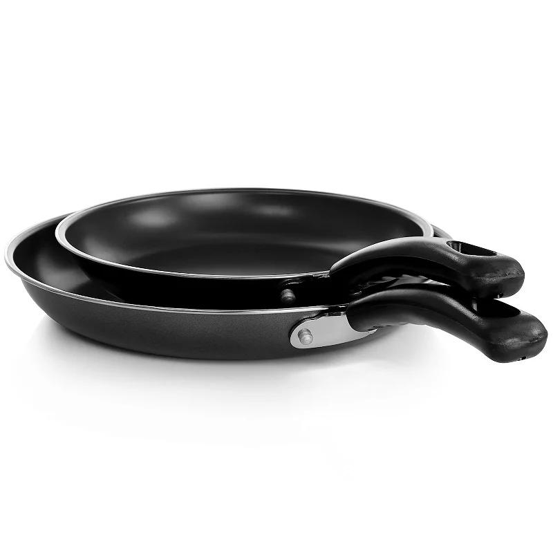 Gibson Everyday Highberry 2 Piece 12in and 10in Frying Pan Set in Metallic Grey