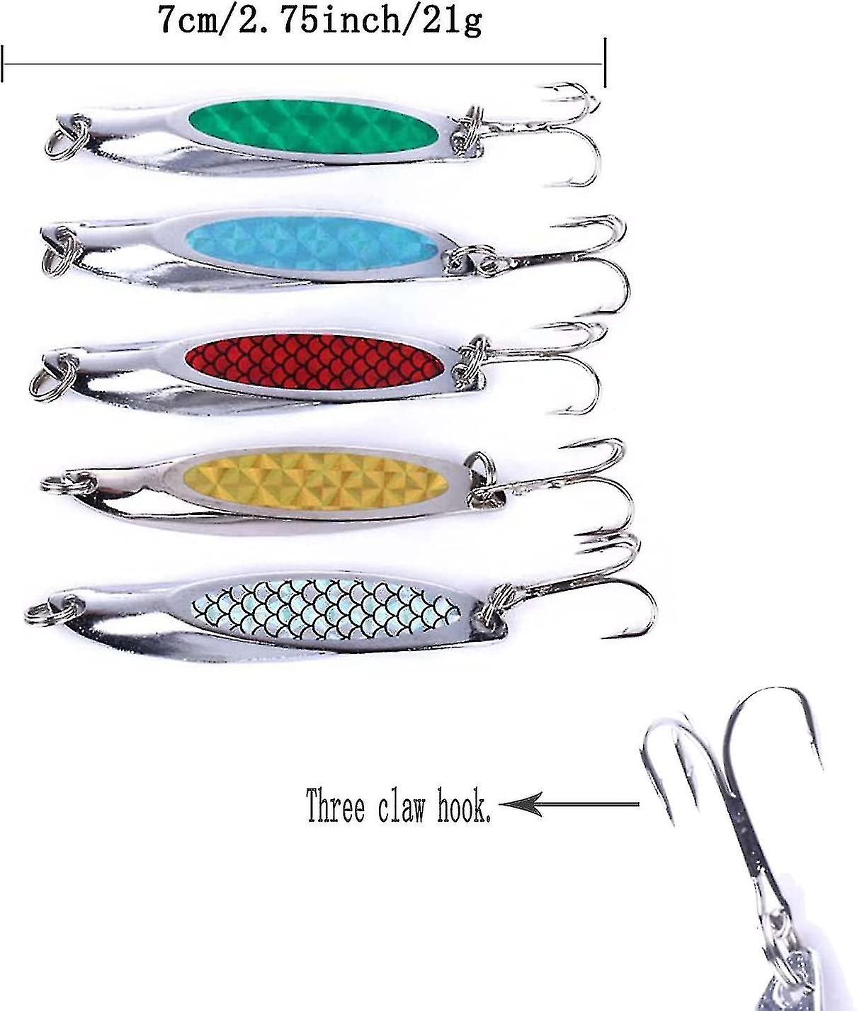 Mackerel Sequins Spinner Hard Baits，wedge Fishing Metal Slice Spoon Treble Hooks5pcs)