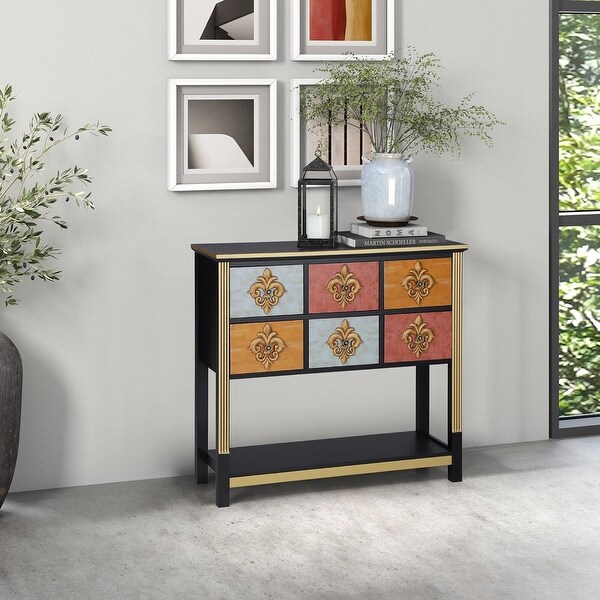 6-Drawer Royal Flower Console Table with Bottom Shelf