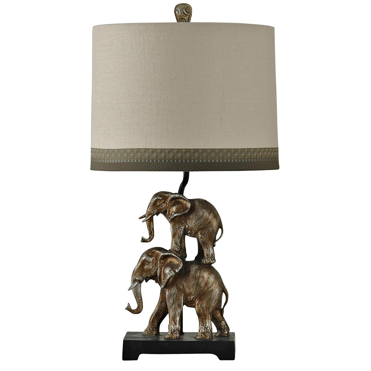 Kolkata Table Lamp  Antique Silver Finish  Taupe Hardback Fabric Shade