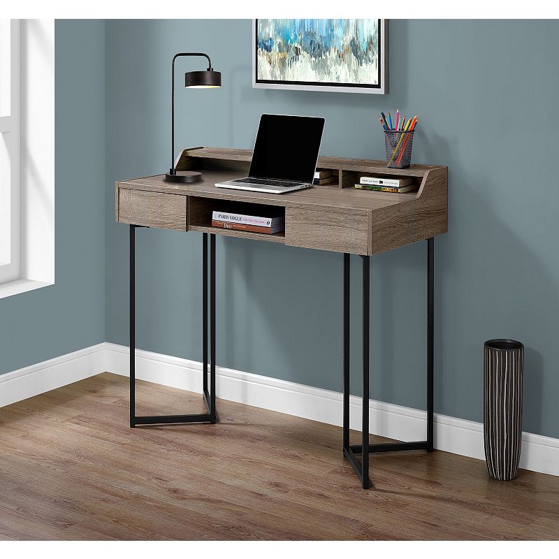 48 Taupe Brown and Silver Contemporary Computer Desk