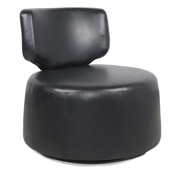 Armless Bucket Swivel Upholstered Chair Accent Chair with Soft Curved Back，White Plush and Black PU Leather