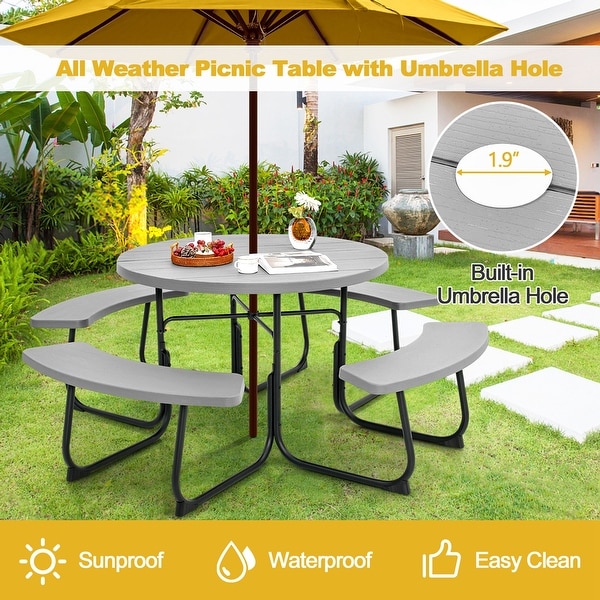 Costway Outdoor 8person Round Picnic Table Bench Set with 4 Benches and