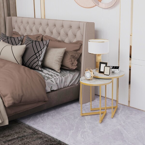 Sofa Side Gold Metal Frame Nesting Tables (Set of 2)