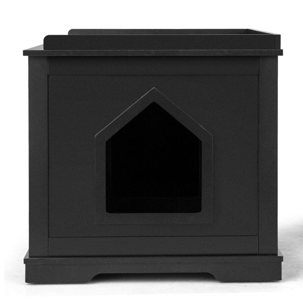 WELLFOR 29.5 in. W x 21 in. D x 20.5 in. H MDF Litter Box Cat Enclosure in Black with Double Doors for Large Cat and Kitty HW-HWY-65619BK