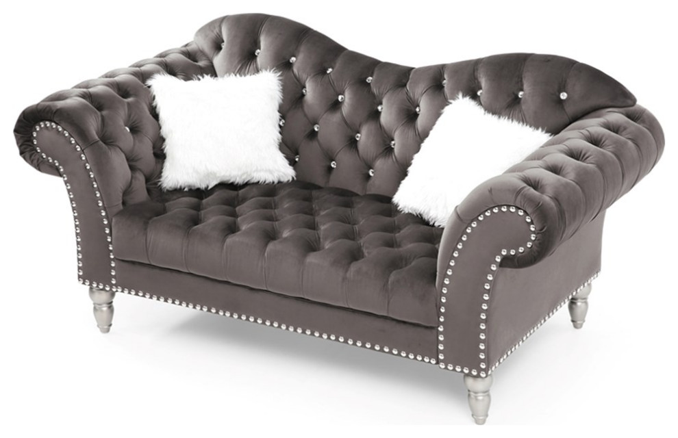 Maklaine Traditional Upholstery Velvet Loveseat in Dark Gray   Traditional   Loveseats   by Homesquare  Houzz