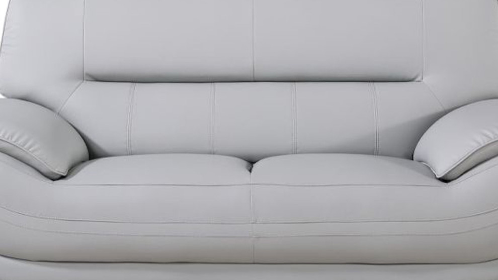 Faux Leather Wooden Loveseat With Pillow Top Armrest  Light Gray  ampSilver   Contemporary   Loveseats   by VirVentures  Houzz