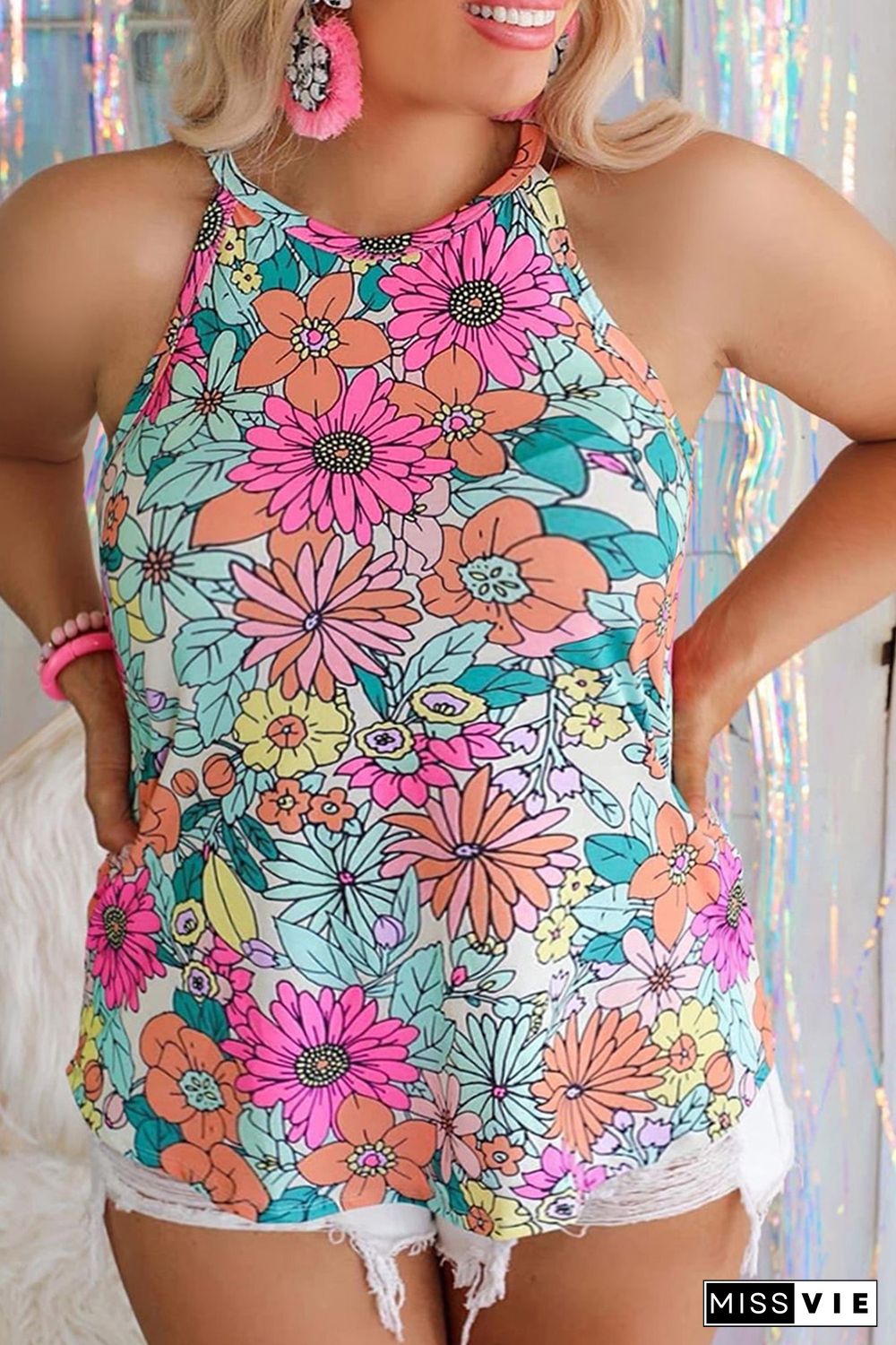 Multicolor Plus Size Floral Print Tank Top