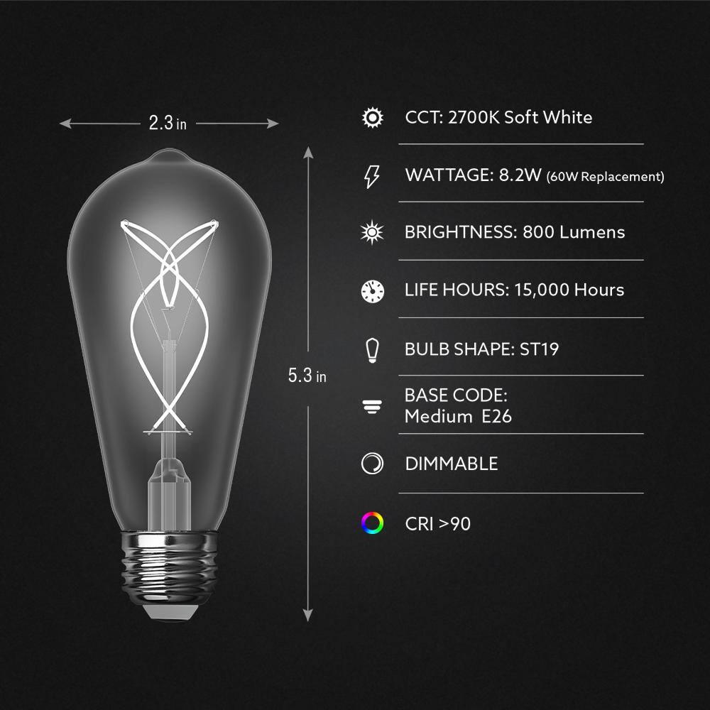 Feit Electric 60-Watt Equivalent ST19 Dimmable Knot White Thin Filament Clear Glass E26 Vintage Edison LED Light Bulb Soft White 2700K ST1960S3927WFILHDRP