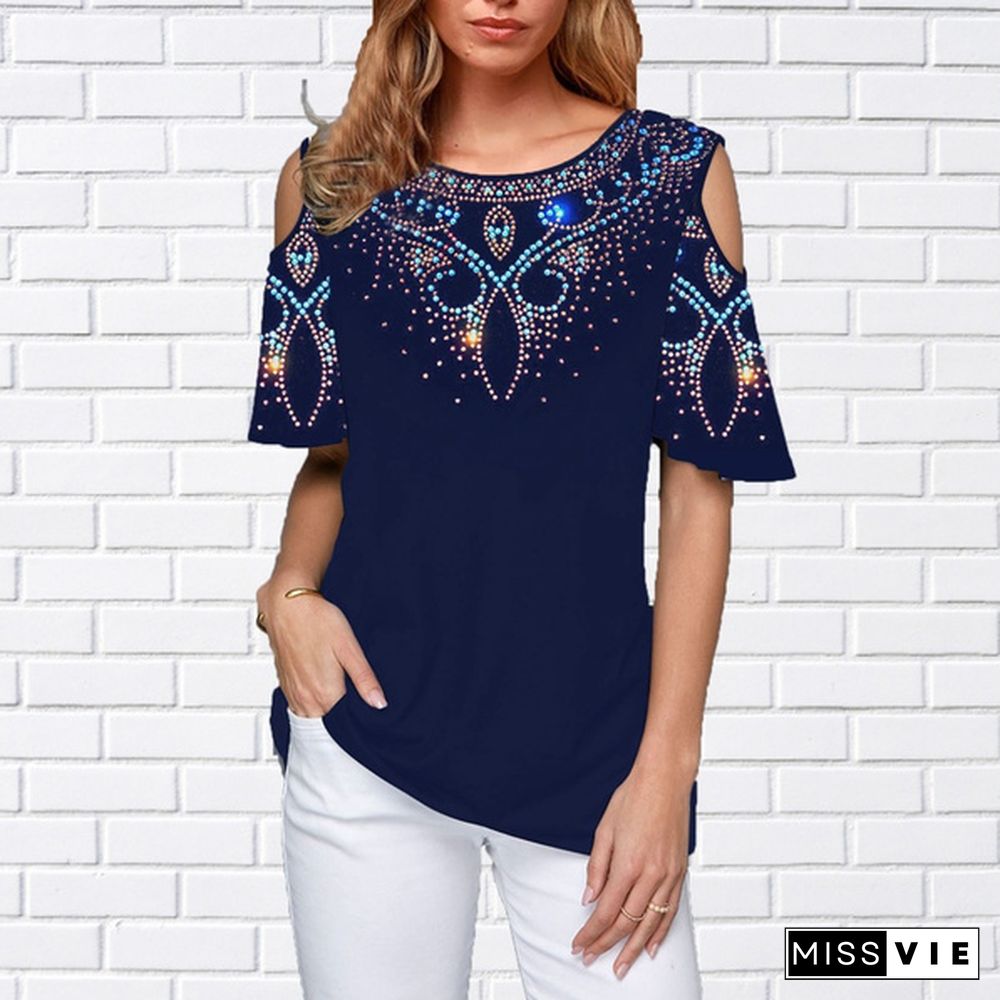 Women's Fashion Shirts Gradual Printed Round Neck Blouse Casual T Shirts tops Plus Size XS-8XL