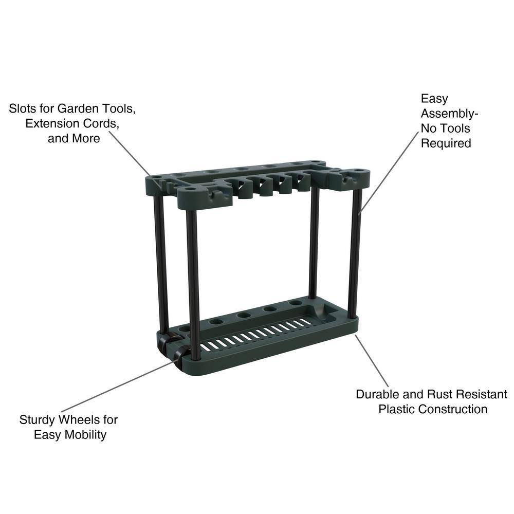 Stalwart Green 2-Tier Rolling Plastic Garage Storage Shelving Unit (14 in. W x 29 in. H x 34 in. D) M220006