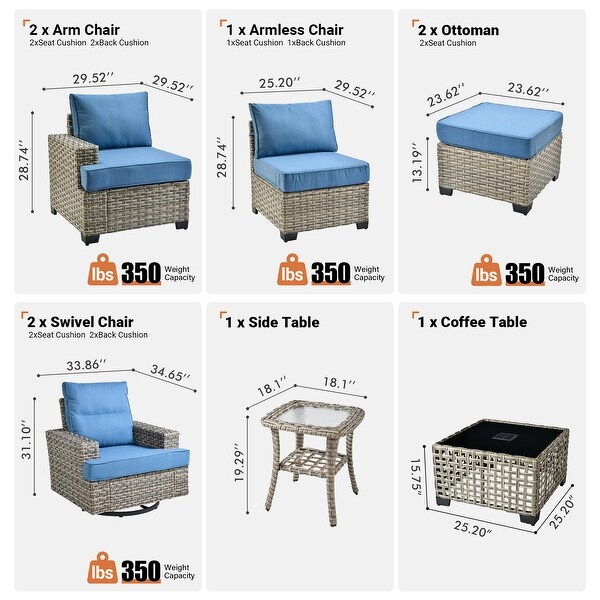 HOOOWOOO 9piece Outdoor Patio Wicker Furniture Set with Coffee Table