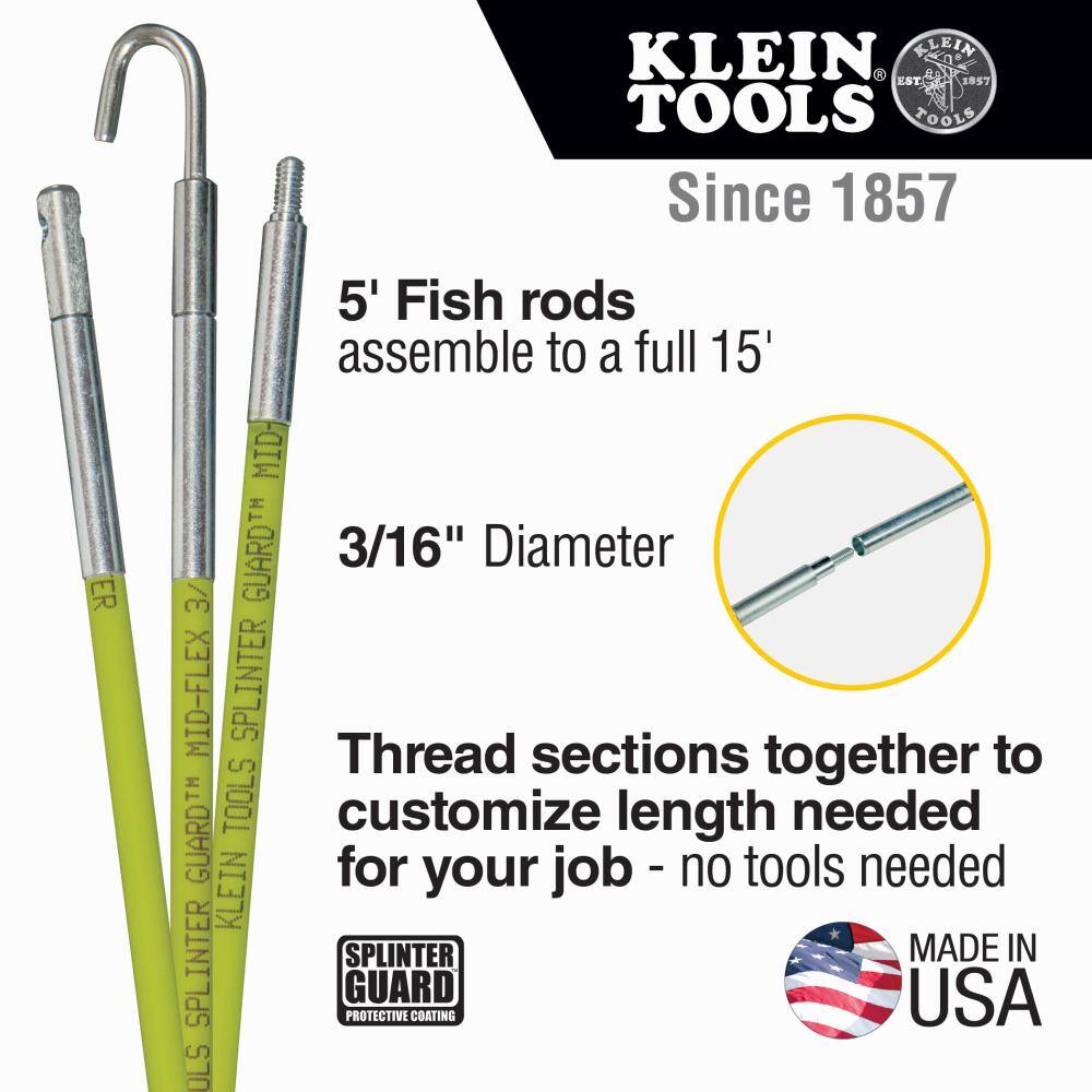 Klein Tools 15 ft. Mid-Flex Glow Fish Rod Set 50152