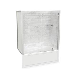 MAAX Utile 32 in. x 60 in. x 81 in. Bath and Shower Combo in Marble Carrara with New Town Right Drain Halo Door Chrome 106911-307-508-105