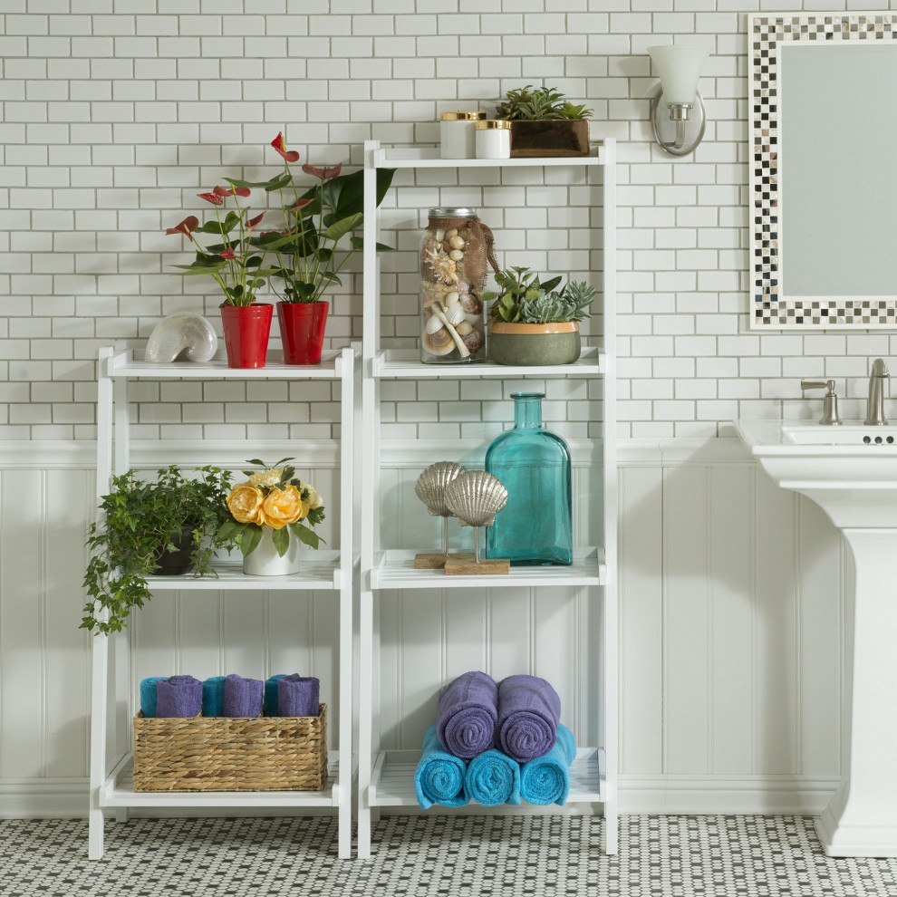 60 quotLadder Bookcase With 4 Shelves In White   Transitional   Bookcases   by HomeRoots  Houzz