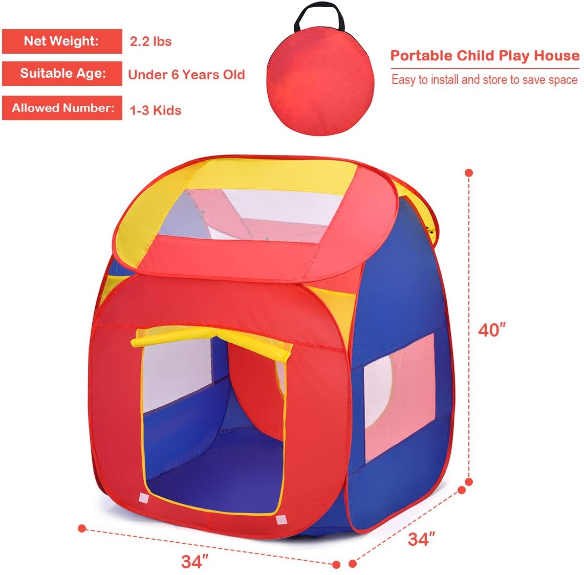 Ball Pit Play Tent for Kids, 100 Balls Included