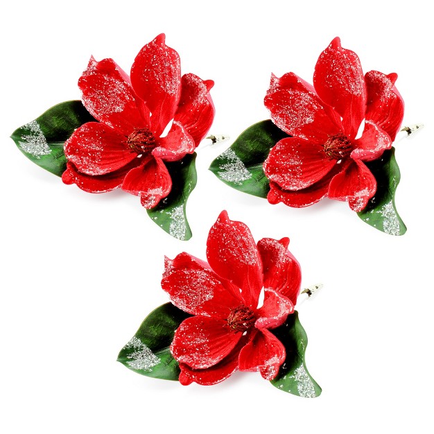 Magnolia Floral Picks， 3pk; Artificial Magnolia Greenery Flowers For Christmas And Seasonal Decor