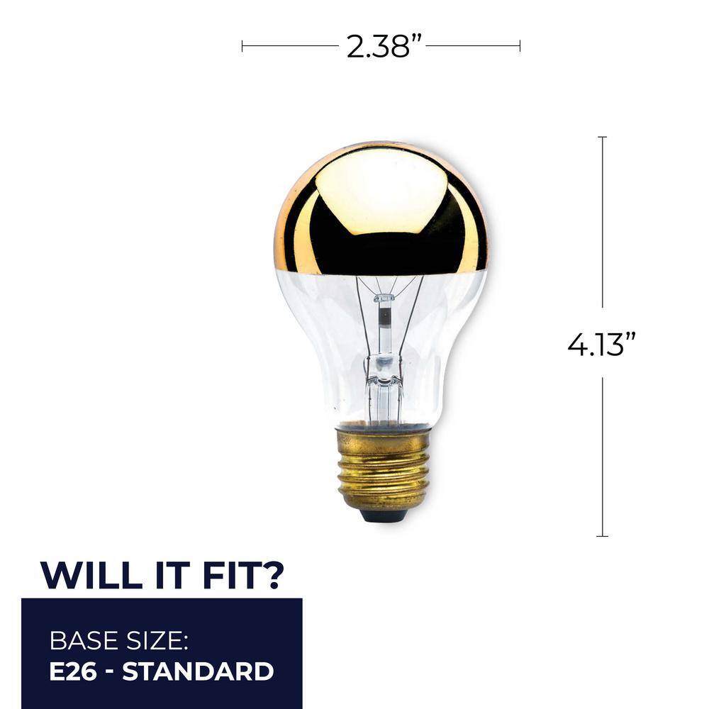 Bulbrite 60-Watt A19 Incandescent Light Bulb Medium Base (E26) Half Gold 2700K (6-Pack) 862027