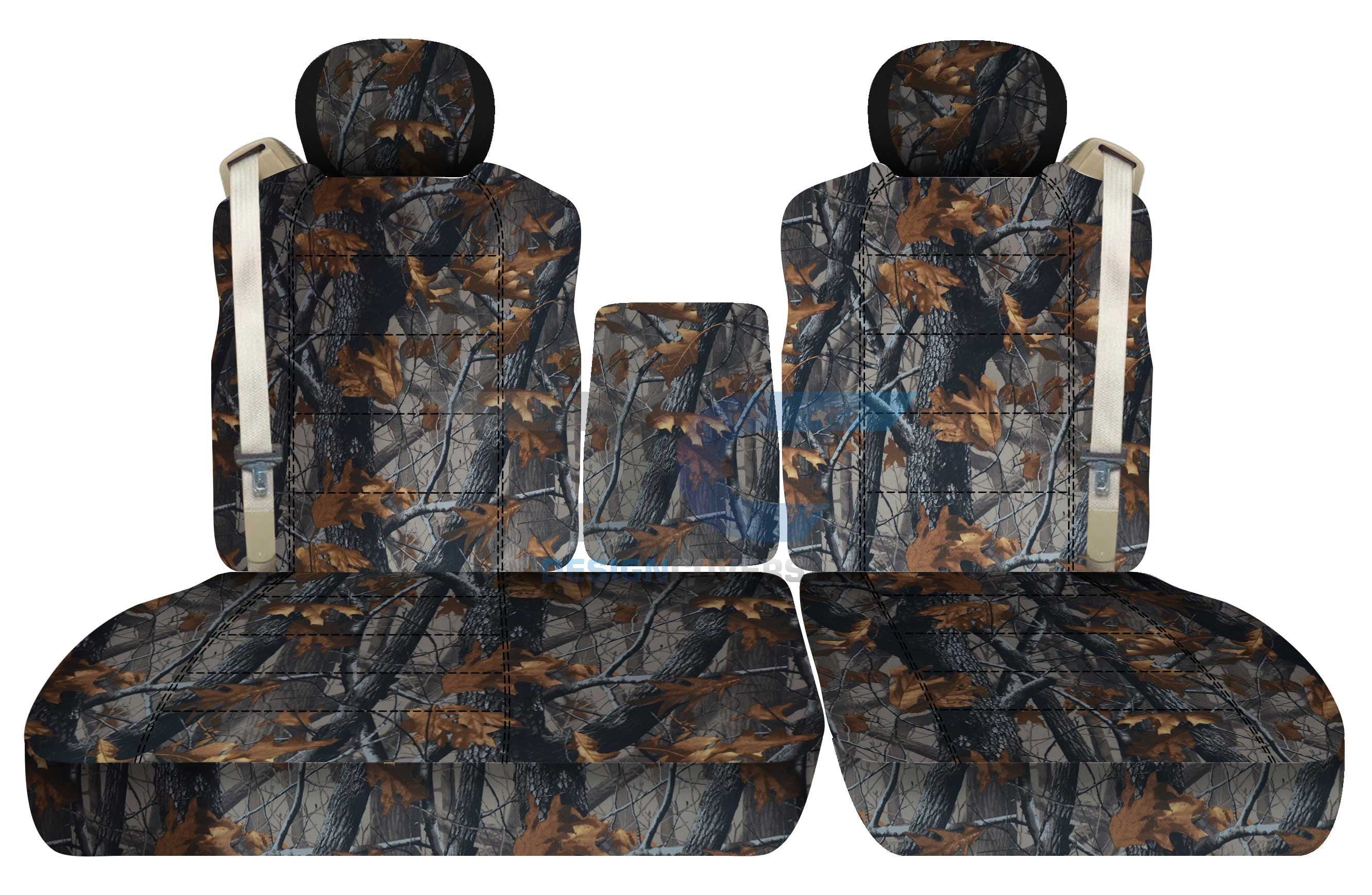 T104-Designcovers Compatible with 2001-2003 Ford F-150 CamoTruck Seat Covers (Front 40/60 Split Bench) with opening Center Console，Adjustable Headrests，Integrated Seat Belts: Gray Real Tree