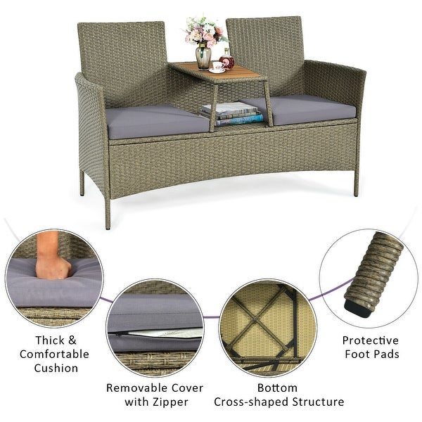 2-Person Outdoor Rattan Conversation Furniture with Coffee Table - Overstock - 37500625