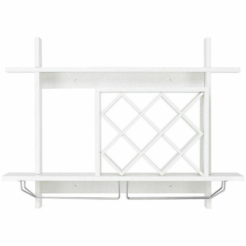 Wall Mount Wine Rack Organizer With Glass Holder Storage Shelf