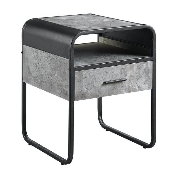 Wood and Metal End Table with 1 Storage Drawer， Concrete GrayandBlack