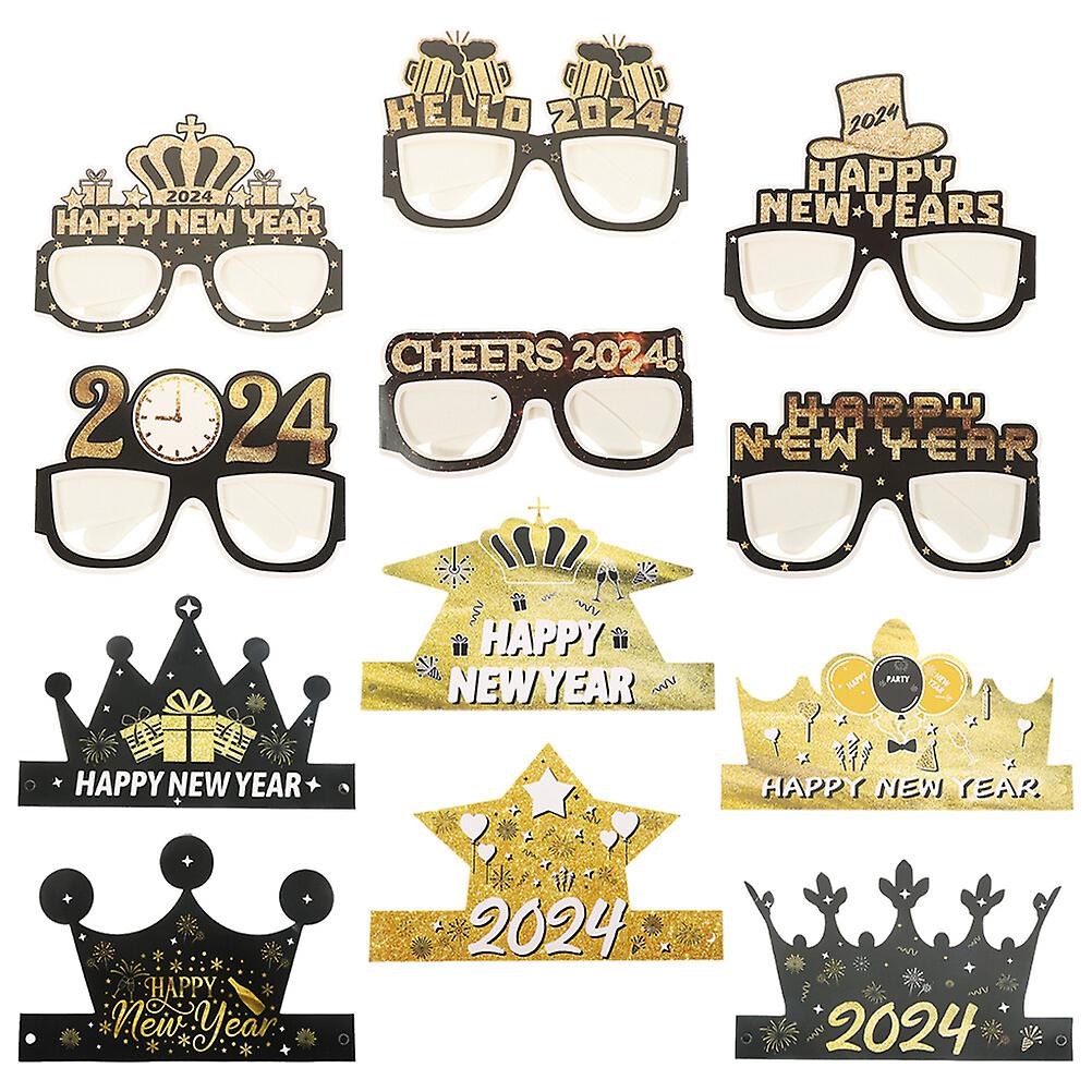 1 Set Of New Year Party Paper Glasses And Hats Props 2024 New Year Themed Paper Eyewear Paper Caps